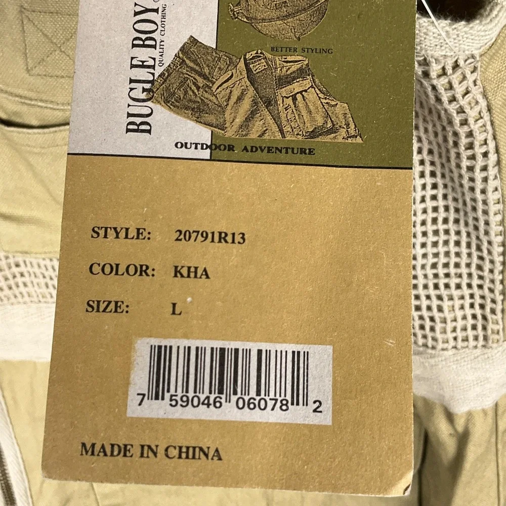 Bugle Boy Tactical Vest Men Large‎ Khaki Wetlands Zip Outdoor Fish Hunt  NWT